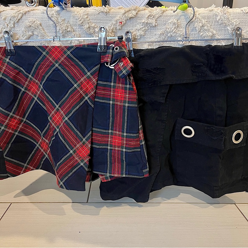 2 pair size 4/6 punk grunge style black carmar skirt & plaid bershka wrap skort